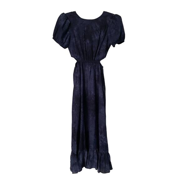 Likely Rosa Dress Womens 2 Indigo Blue Tie-Dye Puff Sleeve Maxi Cut Out Flounce - Picture 5 of 15
